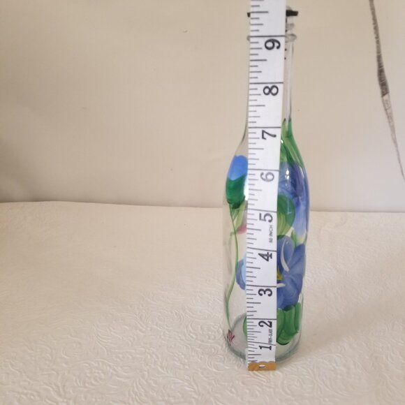 Vtg 9" Hand Painted Floral Hummingbird Clear Glass Olive Oil Dispenser 12.7 oz - Picture 12 of 13